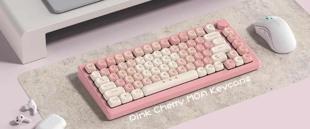 Pink Cherry MOA Keycap Set PC, aesthetic custom keycaps set for girl gamers