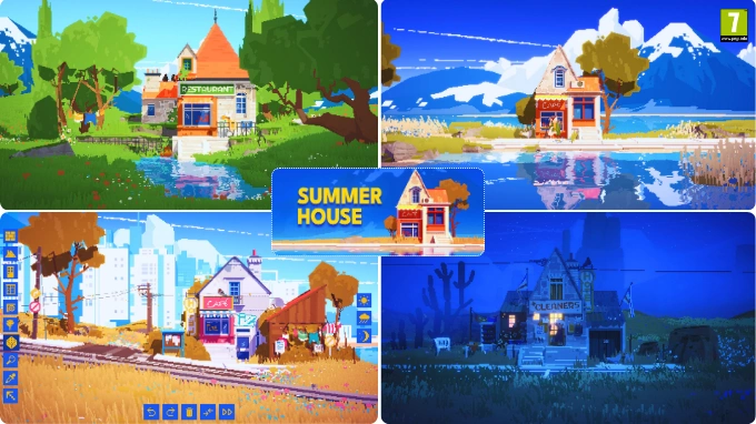 Summerhouse - Indie Simulation Strategy PC Game, Best Strategy Games for PC Under 1GB, Scenescoop, Sandbox Pixel graphic PC game under 1GB, PC games like Minecraft, Pixel Graphic game for PC