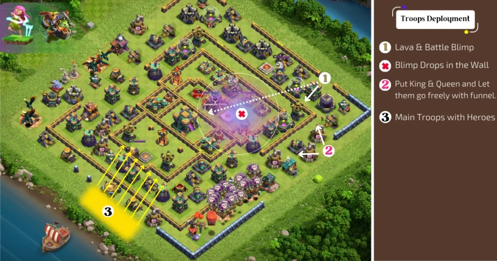 TH13 Attack Strategies Against Max TH14 War Base, Step by Step Air Attack Strategy with Cloned Super Archer, Dragon and Inferno Dragon, CWL War Mismatch Strategy for TH 13 bases, Scenescoop