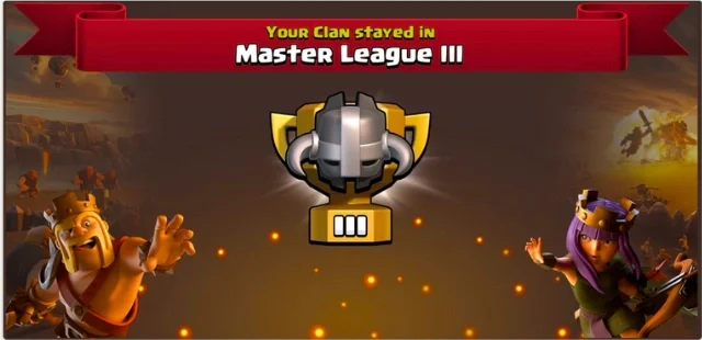 A screenshot of Clash of Clans mobile game shows that our Clan stayed in the same Master 2 league after the end of the CWL season of June-July 2024. Why do CWL Mismatches Happen in Clash of Clans, what are the different league names in Clan War League, Scenescoop