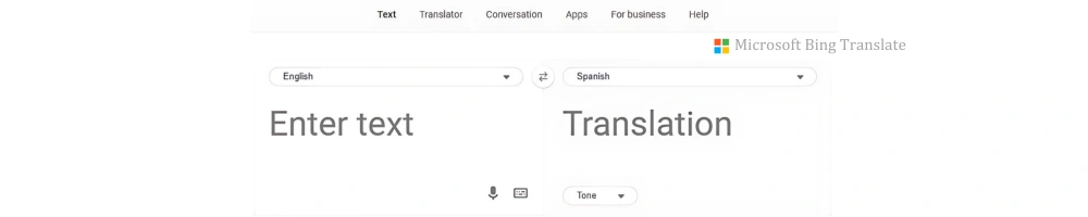 Microsoft Bing Translate web Interface and features