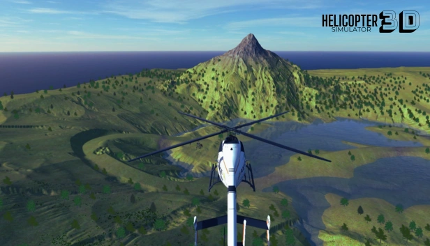 A gameplay screenshot and poster of Helicopter 3D, a flight simulator game for Low-end PC under 1GB