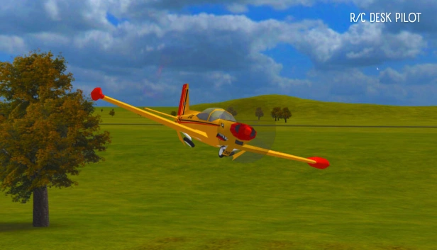 A gameplay screenshot and poster of RC Desk Pilot, a flight simulator game for Low-end PC under 1GB