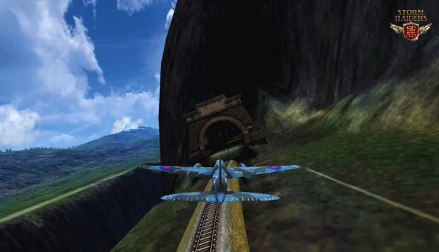 A gameplay screenshot and poster of Sky Gamblers Storm Raiders, a flight simulator game for Low-end PC under 1GB