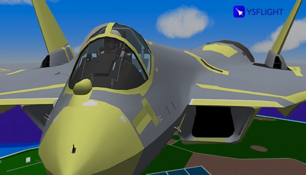 A gameplay screenshot and poster of YSFlight, a flight simulator game for Low-end PC under 1GB