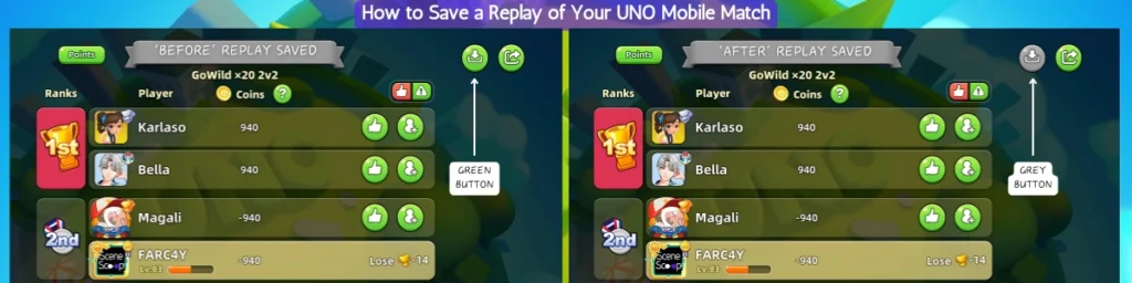 Explained how to save a replay of your UNO mobile match recordings