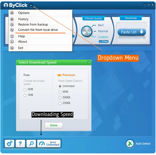 Choose Downloading Speed and Convert Files from Local Disk Drive to Download Playlists from YT Music to Computer