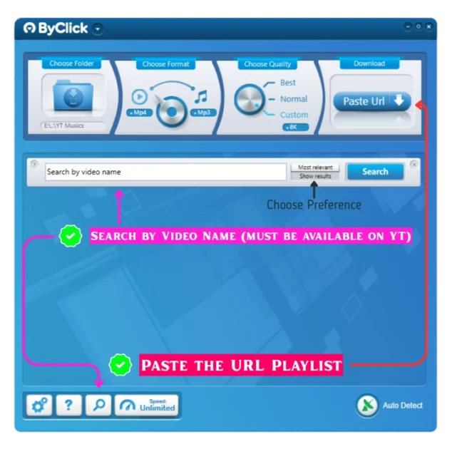 Methods on How to Download Playlists from YT Music to Computer by copy pasting the Youtube playlist url or just search by video name that is available on YouTube with this software tool